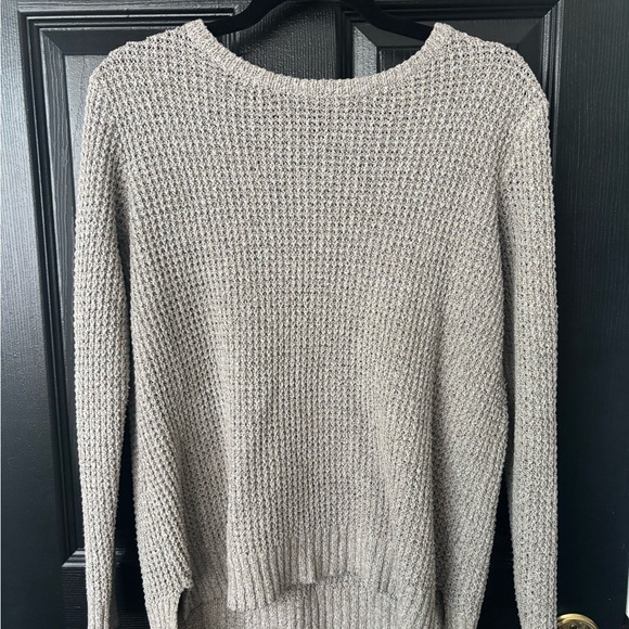 Pink Clover Greige Crew Neck Sweater with Ribbed Texture - Picture 2 of 6